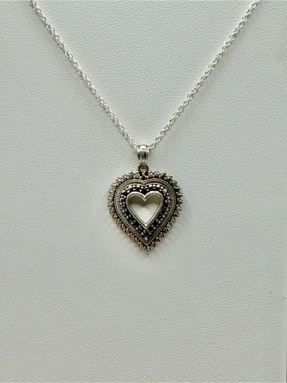 925 Sterling Silver Thai Open Heart Pendant Necklace 5g C018
